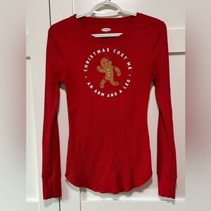 Old Navy Red Funny Christmas Waffle Knit Long Sleeve Top – Size M